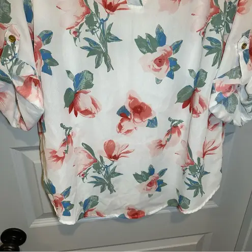 Wishful park  White Floral Print 3/4 Sleeve Blouse size L