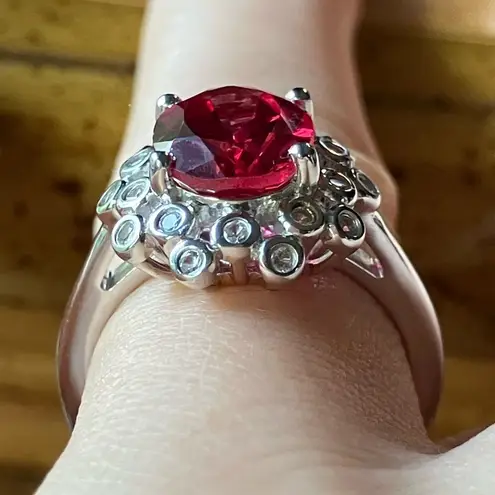 Lab Created Red Sapphire Sterling Silver Cocktail Ring Size 6