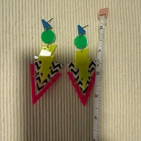 80’s Inspired Colorful Geometric Lightning Bolt Earrings Pink