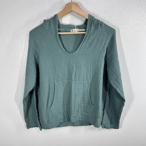 Lotus & Luna Gauze Hoodie Sweatshirt Seafoam Green Cotton Pullover Size Small