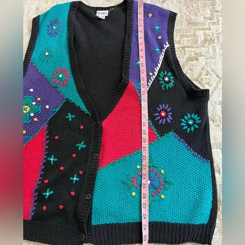 Vintage 90s embroidered stitch floral granny core cottage core sweater vest Size 3X