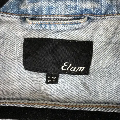 Etam Womens Denim Jacket Retro Trucker Medium Wash Stretch M Blue