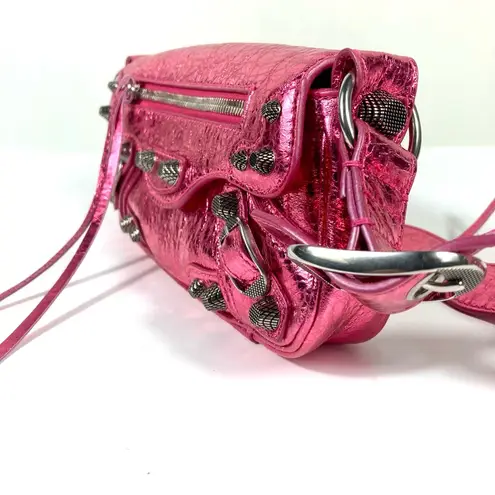 Balenciaga XSmall Le Cagole Metallic Leather Shoulder Bag Pink NEW