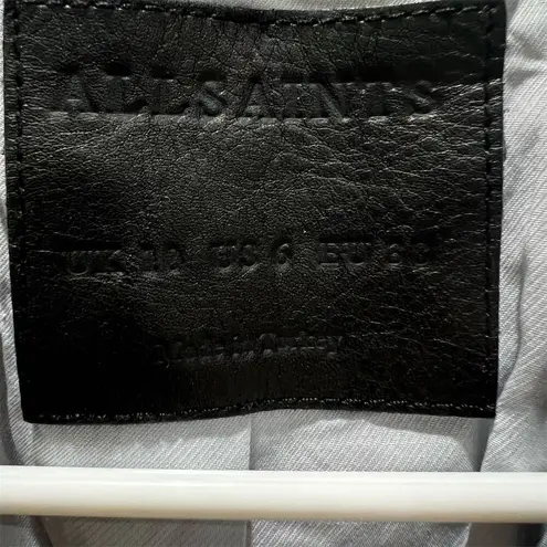 ALLSAINTS Women's Barrett Biker Blue Gray Leather Jacket Size 6 Asymmetrical