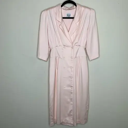 Vintage Pale Pink Double Breasted Coat Dress Sz Medium