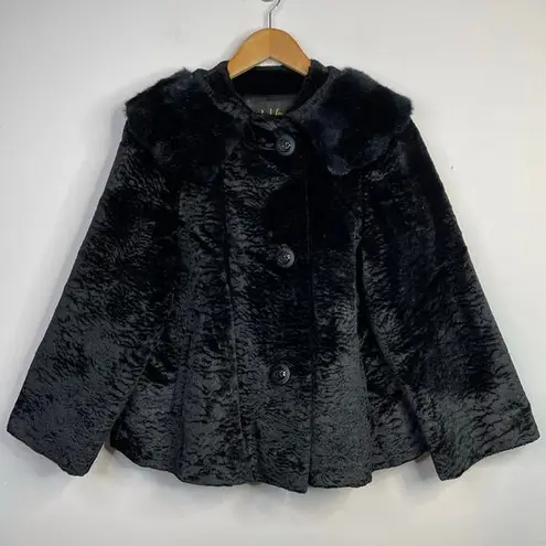 Vintage 70s Young Quinlan Black Persian Lamb Swing Coat Retro 60s Womens M L Size M