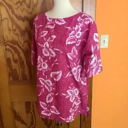 Vintage hot pink floral Hawaiian tunic Size M