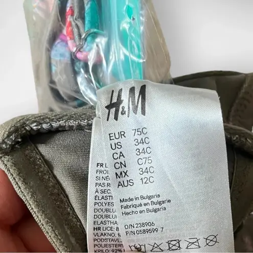 H/M Women's Gray Floral Balconette Bikini Top 34C | NWT Size undefined