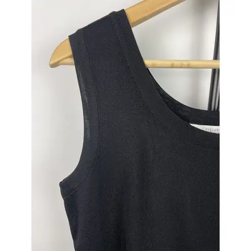 Misook Exclusively Black Knit Double Scoop Neck Split Seam Tank Top Size S