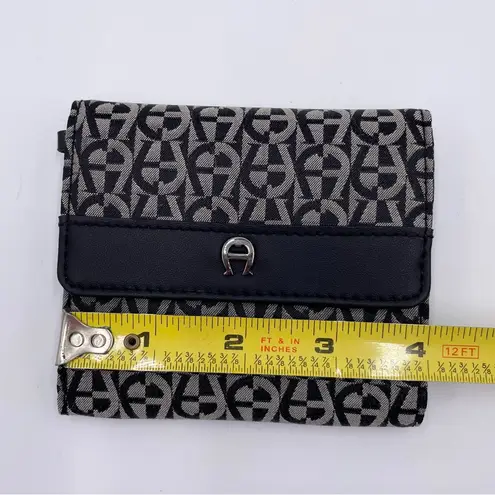 Etienne Aigner Vintage Y2K Black Logo Canvas Leather Trifold Wallet 4" x 3.5"