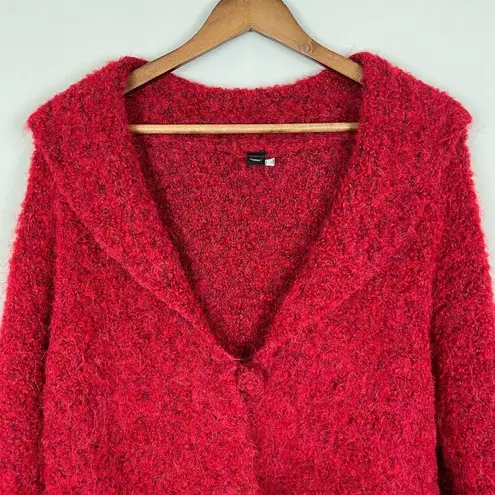 TEY ART Cardigan Sweater Womens Large Red One Button Collar Alpaca Wool Peru L