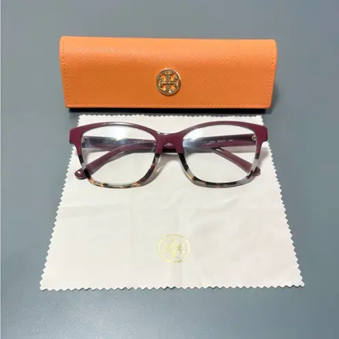 Tory Burch  Burgundy and Tortoise Eyeglasses with Orange Case