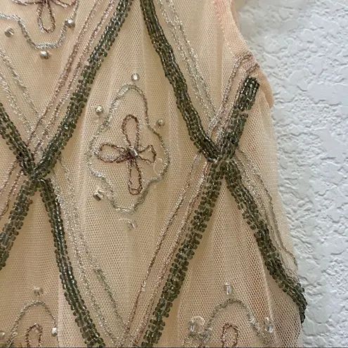 Free People  Holiday to India Peach Mesh Beaded Top