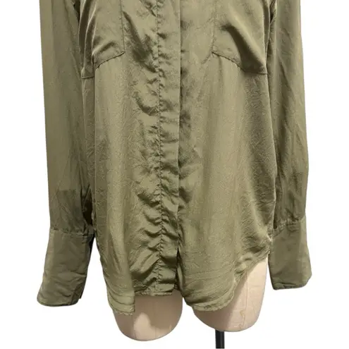 Chelsea Flower Silk Long Sleeve Collared Button Up Shirt Size Small Green