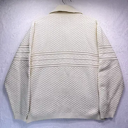 London Fog Vintage Ivory Fisherman Style Sweater Zip Front Funnel Mock Collar XL