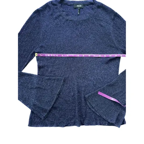 ME+EM Women's L Metallic Sparkle Navy Blue Long Sleeve Ribbed Knit Top Sweater Size L