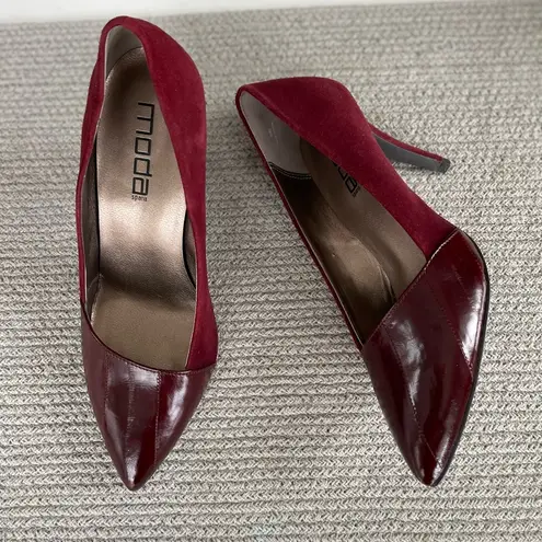 Vintage Moda Spana Oxblood Burgundy Dark Red Leather Suede High Heels Pumps 9.5