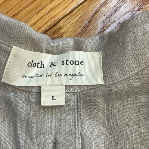 Cloth & Stone  Sz L SPLIT BACK SLEEVELESS BUTTON DOWN LINEN SHIRT TUNIC KHAKI
