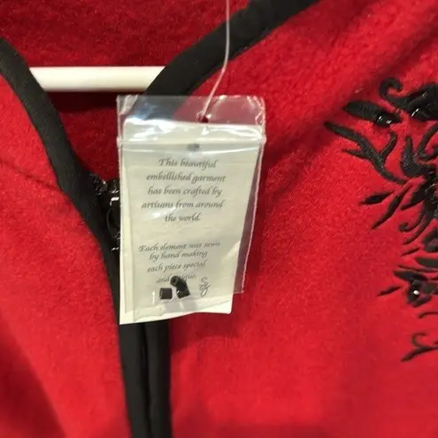 Susan Graver Susan Graver Embellished Fleece Vest XL Sleeveless Red Black Trim