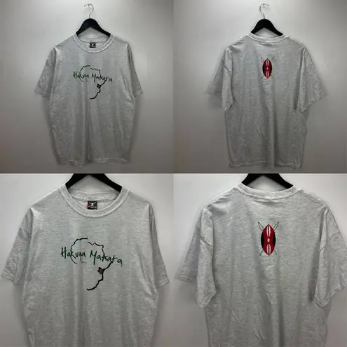 Hanes Vintage Y2K Hakuna Matata Kenya T-Shirt  Beefy XL Gray Africa Map Unisex