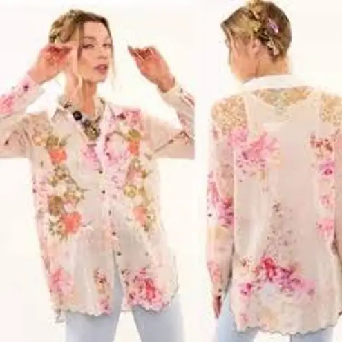 ARATTA Silent Journey Thought of You Shirt Floral FEMININE Top Blouse S Small Pink