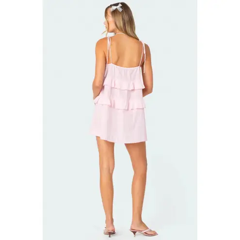 Edikted NWT Mini Dress Womens S Dorothia Sheer Light Pink Ruffle Tiered Pacsun