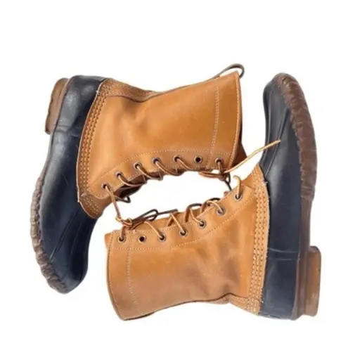 Vintage 1960s L.L. Bean Maine Hunting Duck Boots 8 Tan Leather Rubber Sole USA Brown