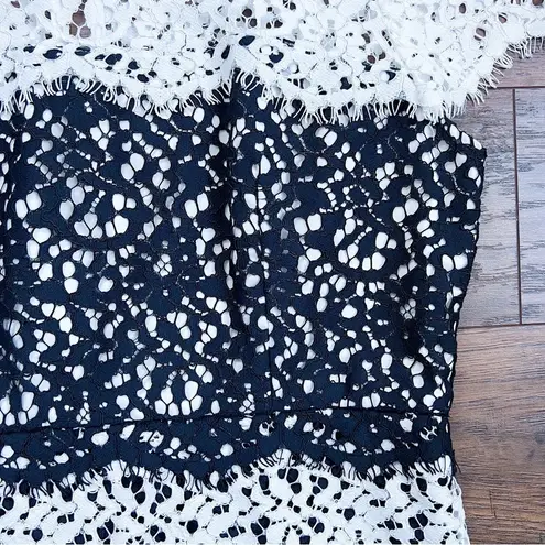 Milly • Gabrielle Dress color block lace two tone sheath black white cocktail