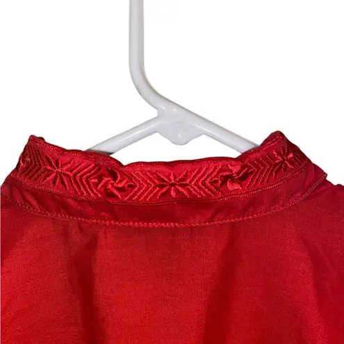 Vintage Separate Issue Christmas Red Embroidered Button Up Shirt Holiday Western Size 10