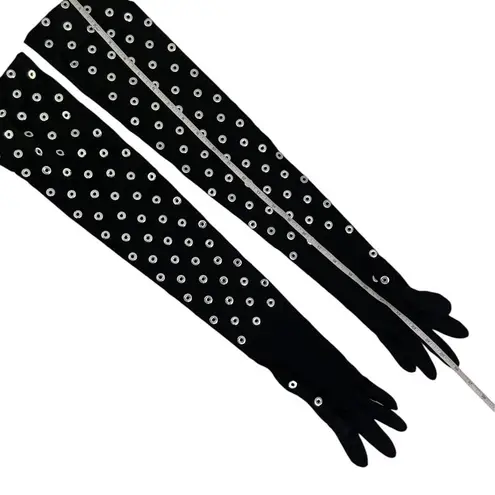 ALAÏA Eyelet Gloves in Noir & Argent Black Size 8