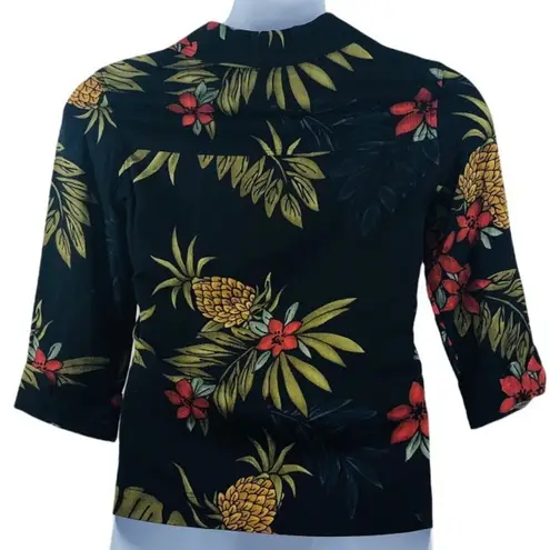 Caribbean Joe  Let Go Tropical Print 3/4 Length Sleeve Fitted Button Up Shirt