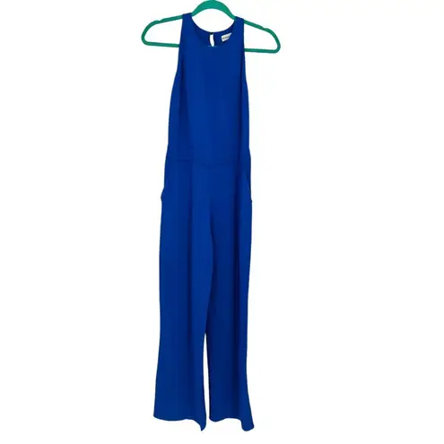 Karina Grimaldi Silvia Solid Jumpsuit Sleeveless Open Back Blue Size Small