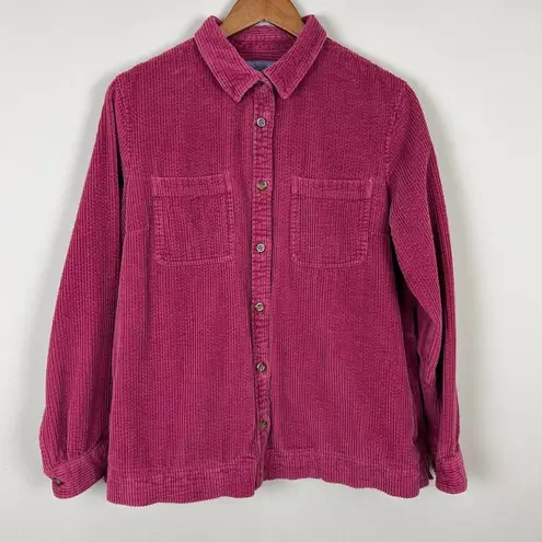 L.L.Bean  Shirt Womens Large Purple‎ Pink Wide Whale Corduroy Button Shacket 90s