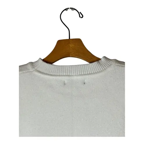 Anewsta Sweater Women Large White Gold Embroidered Floral Duck Knit Vest NWT