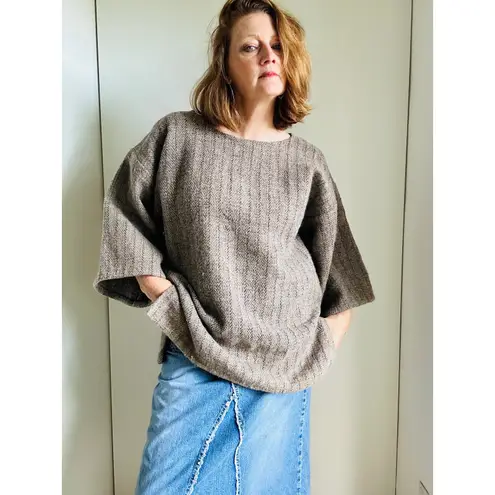 Handmade Wool Pullover Top Beachy Minimalist Hippie Boho Unisec Style Size L Gray