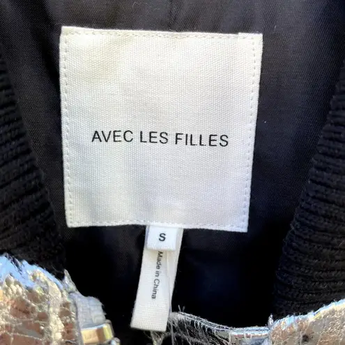 Avec Les Filles NEW Silver Faux Leather Bomber Jacket S Anthropologie