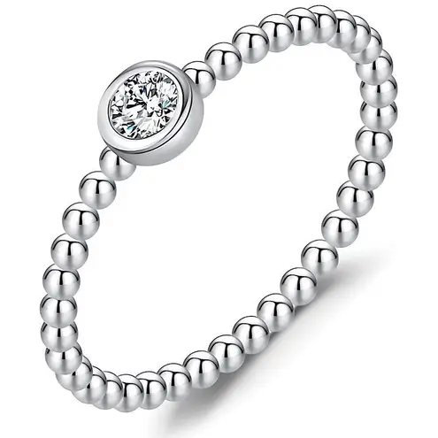 Boutique SALE 14k Platinum Beaded Bezel Diamond Ring, GRA Certificate