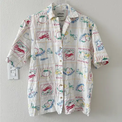 DAMSON MADDER Buon Appetito Linen Blend Embroidered Shirt UK 8 White Size undefined