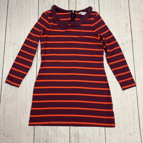 Boden USA Boden Orange Maroon Striped T Shirt Dress Peter Pan Collar Size 12Petite 