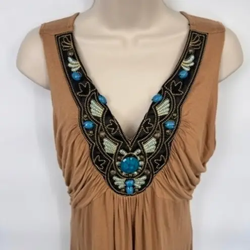 Boston Proper Boston Proper Western Boho Beaded Festival T-shirt Dress Brown Size Small