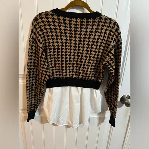 Joie  Brown and Black Houndstooth Sweater with White Button Up Combo thumbnail 6