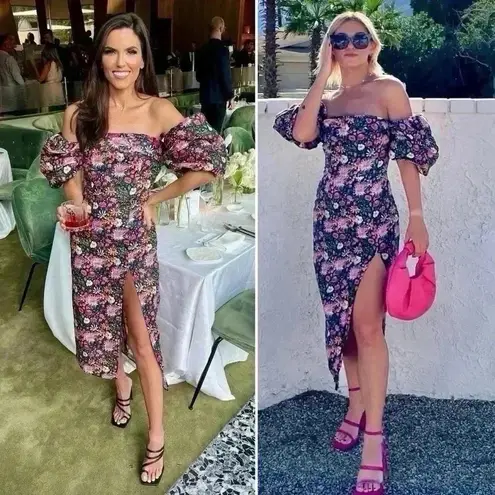 Elliatt Mavis Linen Floral Midi Dress XS Off Shoulder Boho Romantic Summer