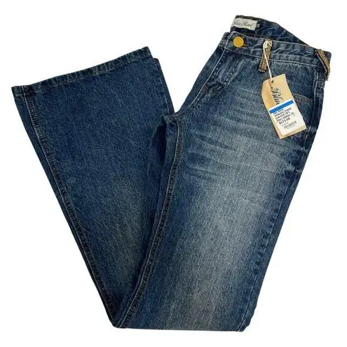 Blue Pearl Allen Schwartz Topaz Jeweled Jeans Blue 70s Flare Size 28 Y2K NWT