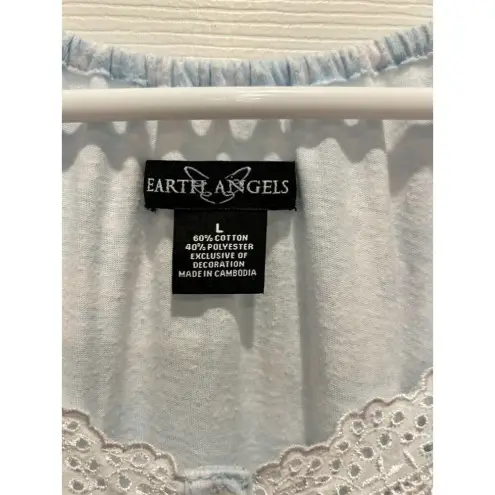 Earth Angels Nightgown Blue White Floral Sleeveless Cotton Knee Length Large