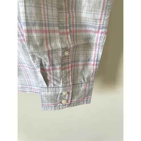 UNTUCKit Cotton Plaid Long Sleeve Button Down Blouse Top Pink Blue Size 12 NEW