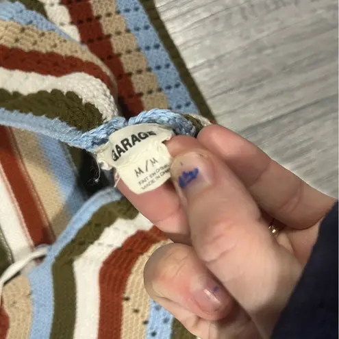 Garage  Green, White, Orange, Baby Blue Striped Halter Knit Top; Medium Women's