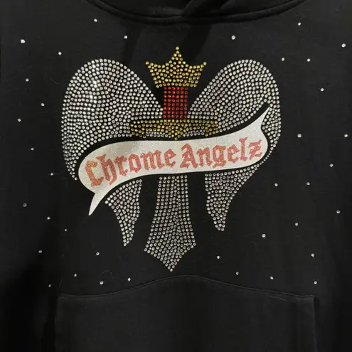 Chrome Angelz Rhinestone Heart Hoodie Black 3XL Cotton Polyester Blend Size undefined