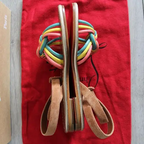 Christian Louboutin  Ella Rainbow Braided Leather Suede Strappy Sandals