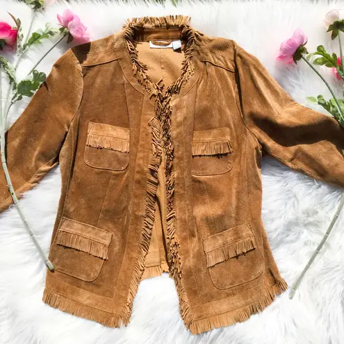 Chico's  Genuine Leather Fringe Light Brown Jacket