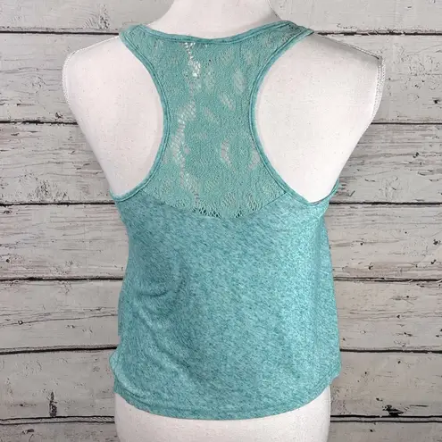 Full Tilt  Crochet Trim Tank Top Heather Teal Green-Small